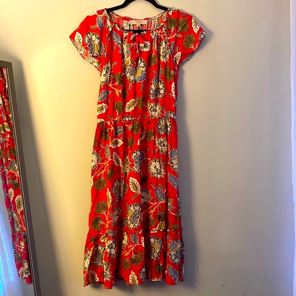 Red Floral midi dress by Loft
